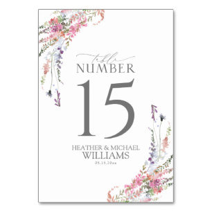 Trendy Elegant Wildflower Floral Wedding Table Number