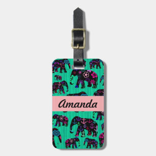 Trendy Elephants Flowers Anchors Hearts Monogram Luggage Tag