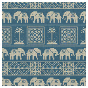 Trendy Ethnic Elephants Blue and white pattern Fabric
