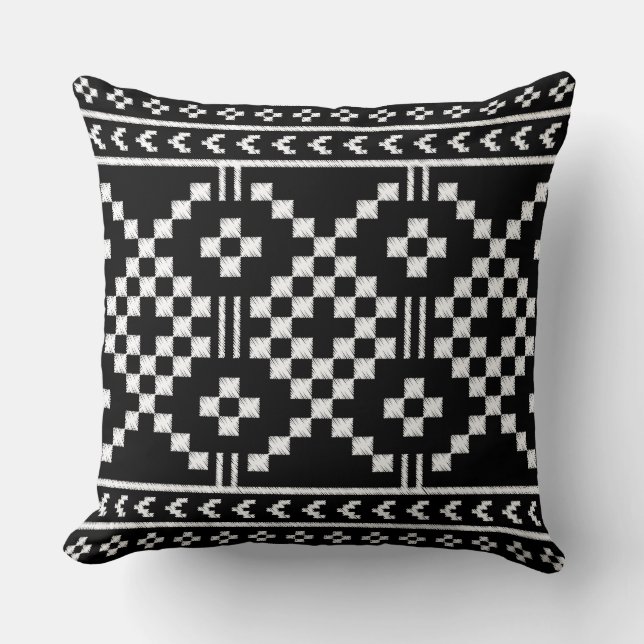 Trendy Ethnic pattern black and white geometric Throw Pillow (Front)