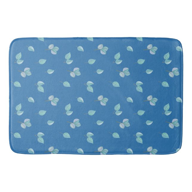 Trendy Eucalyptus Leaves On French Blue  Bath Mat (Front)