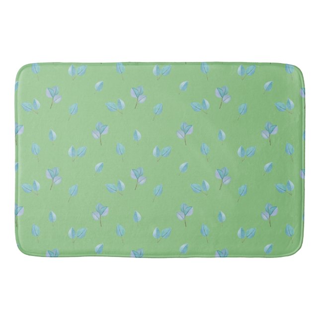 Trendy Eucalyptus Leaves On Sage Bath Mat (Front)