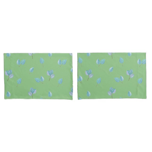 Trendy Eucalyptus Leaves On Sage  Pillowcase (Front-Set)