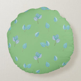 Trendy Eucalyptus Leaves On Sage Round Pillow