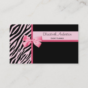 Trendy Event Planner Pink and Black Zebra With Bow Business Card