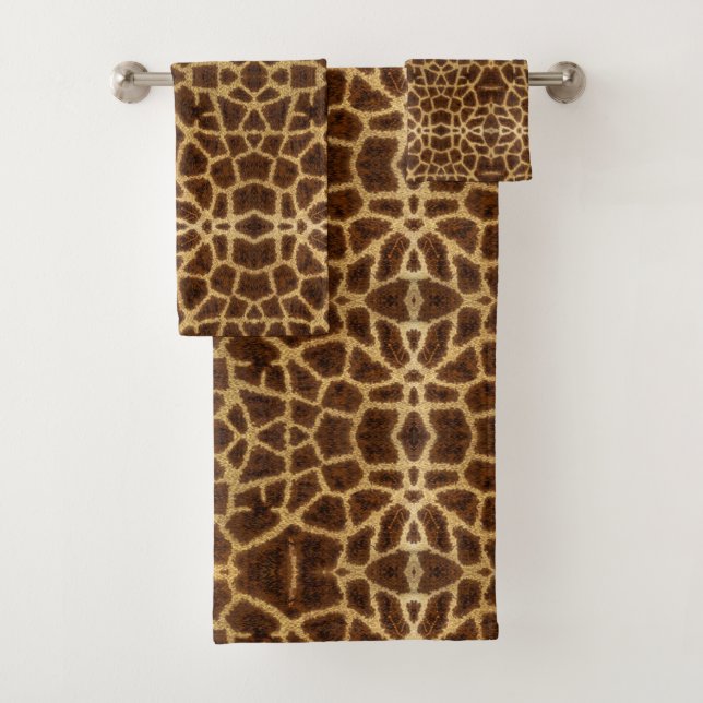 Trendy Exotic Giraffe Fur Pattern Animal Print Bath Towel Set (Insitu)