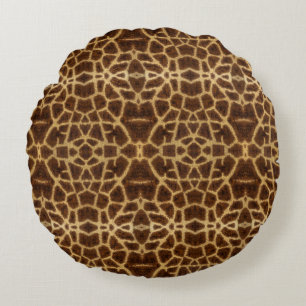 Trendy Exotic Giraffe Fur Pattern Animal Print Round Pillow