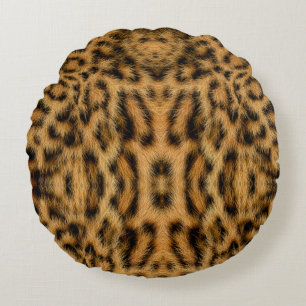 Trendy Exotic Leopard Fur Pattern Animal Print Round Pillow