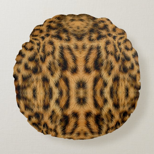 Trendy Exotic Leopard Fur Pattern Animal Print Round Pillow (Front)