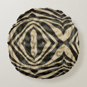 Trendy Exotic Zebra Fur Pattern Animal Print Round Pillow