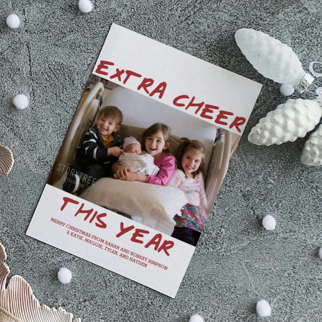 Trendy Extra Cheval Cette année Carte photo | Bour (Burgundy Trendy Extra Cheer This Year Holiday Photo Card)