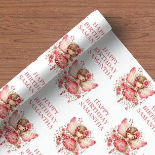 Trendy Fairy Girl Blush Floral Birthday Wrapping  Paper