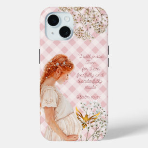 Trendy Faith Expectant Mother Plaid Gold Dove iPhone 15 Case