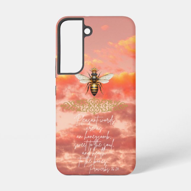 Trendy Faith Sunset Sky Queen Bee Gold Scripture Samsung Galaxy S22 Case (Back)