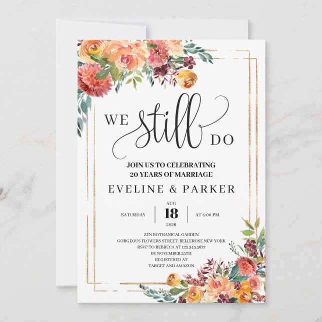 Trendy Fall orange floral we still do invitation (Front)