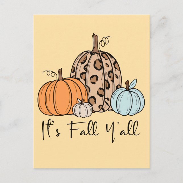 Trendy Fall Pumpkin | “It’s Fall Y’all” Quote Postcard (Front)
