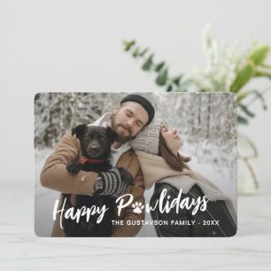 Trendy Family Photograph with Pet Paw Print Holiday Card