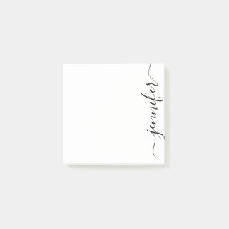Trendy Fancy Script Name, Personalized Black White Post-it Notes