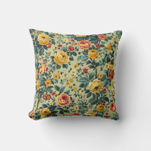 Trendy Farmhouse Stylish Girly Floral Green Red  Throw Pillow