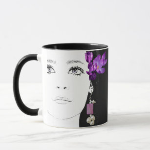 Trendy fashion illustration floral purple black  mug
