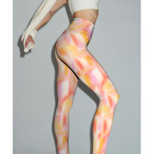Trendy Fashion Modern Light Pink Yellow Tie Dye Leggings