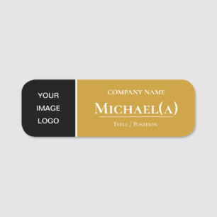 Trendy Fashion Style Mustard Yellow and Black Logo Name Tag