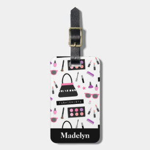 Trendy Fashionista Makeup Girls Name Luggage Tag