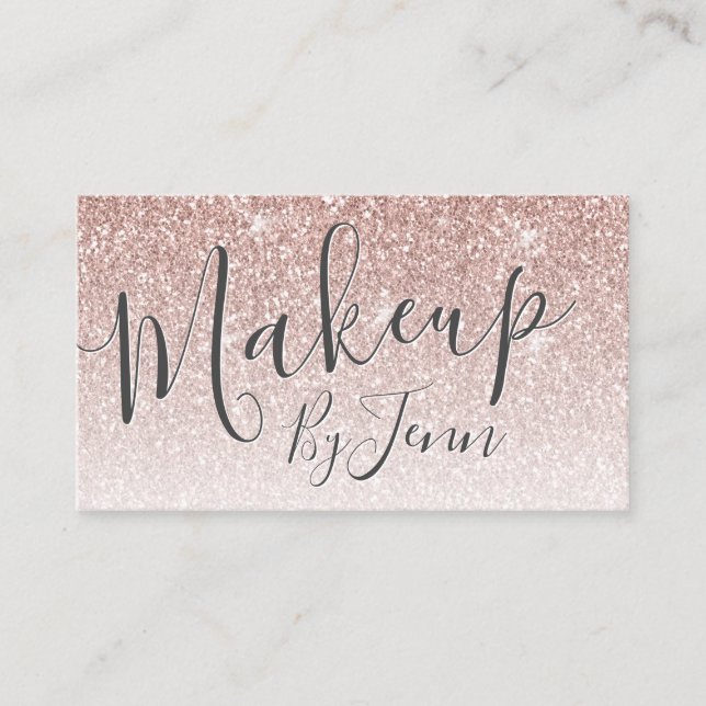Trendy Faux Blush Rose Gold Glitter Makeup Artist Business Card (Front)