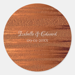 Trendy Faux Copper Metallic Foil Names Wedding Classic Round Sticker