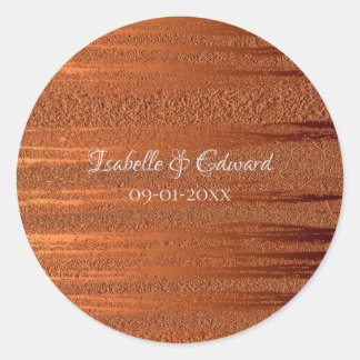 Trendy Faux Copper Metallic Foil Names Wedding Classic Round Sticker