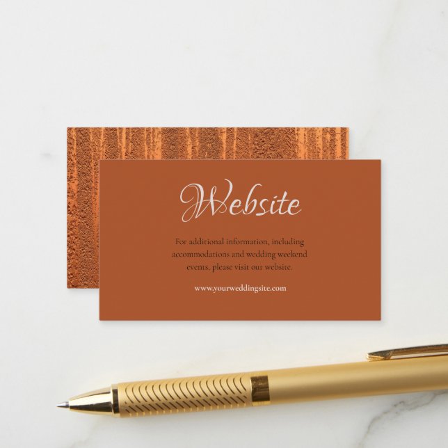 Trendy Faux Copper Metallic Foil Wedding Website Enclosure Card (Front/Back In Situ)