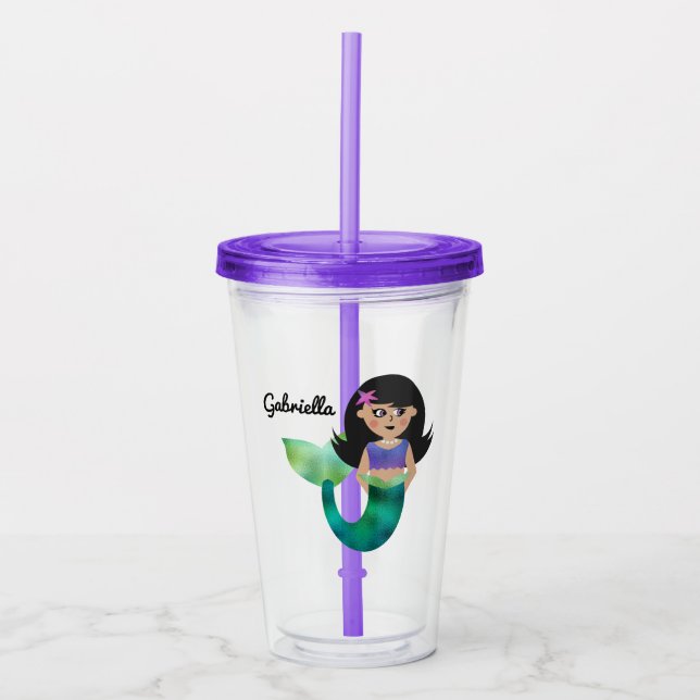 Trendy Faux Foil Latino Mermaid Personalized Girls Acrylic Tumbler (Front)