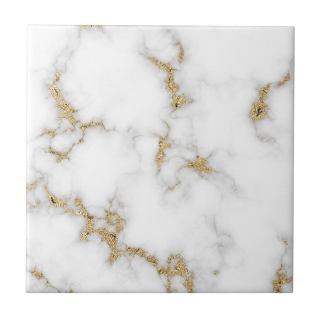Trendy faux gold glitter and gray marble tile (Front)