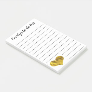 Trendy Faux Gold Heart Personalized To Do List Post-it Notes