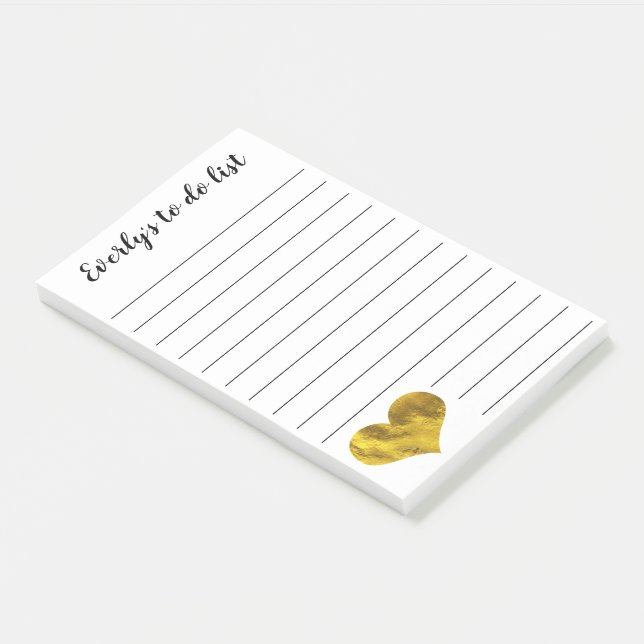 Trendy Faux Gold Heart Personalized To Do List Post-it Notes (Angled)