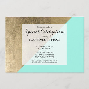 Trendy faux gold turquoise modern chic colour bloc invitation