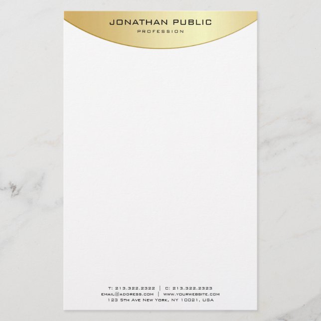 Trendy Faux Gold White Elegant Modern Template Stationery (Front)