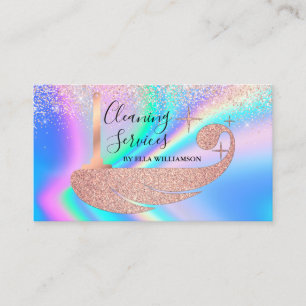 Trendy Faux Holographic Glitter Cleaner Service Business Card