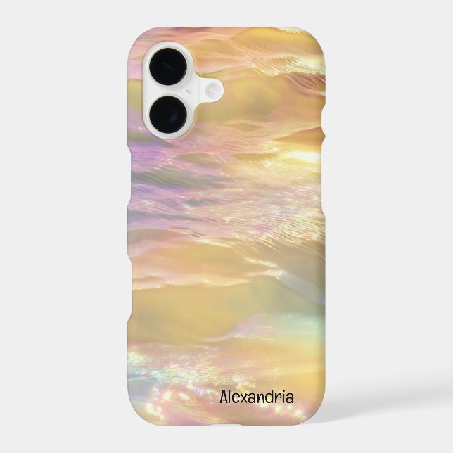 Trendy Faux Holographic Waves Opal iPhone Case (Back)