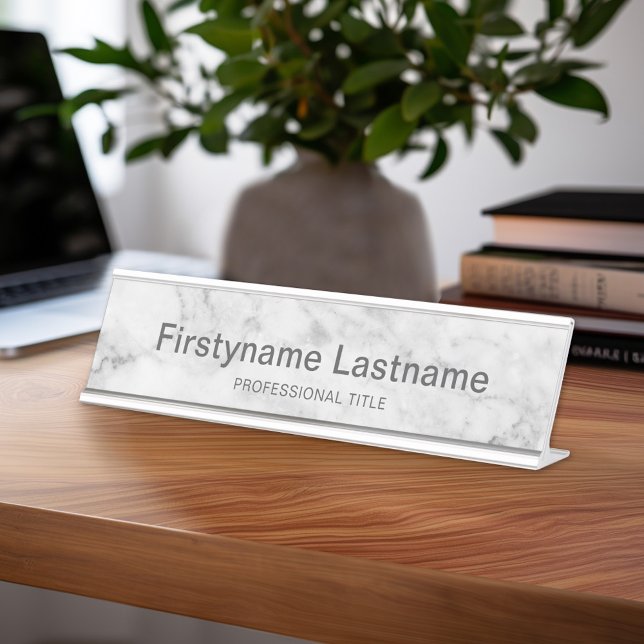 Trendy Faux Marble Pattern Executive Name Title Desk Name Plate (Custom Name Plate for Desk or Office)