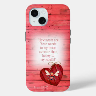 Trendy Faux Red Wood Red Heart Orange Bee Bible iPhone 15 Case