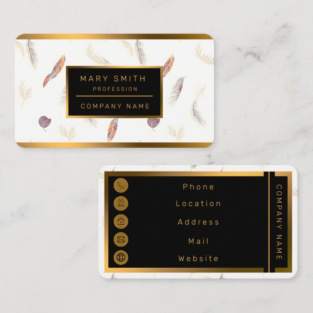 Trendy Feathers Luxury Boho Collection Business Card (Front/Back)