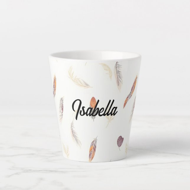 Trendy Feathers Luxury Boho Collection Latte Mug (Front)