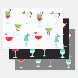 Trendy Festive Holiday Cocktail Party Christmas Wrapping Paper Sheet