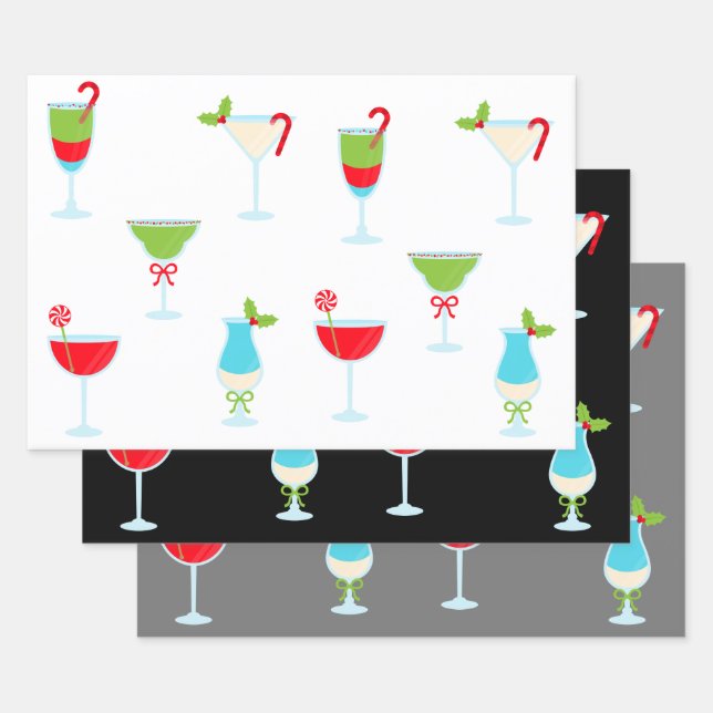 Trendy Festive Holiday Cocktail Party Christmas Wrapping Paper Sheet (Set)