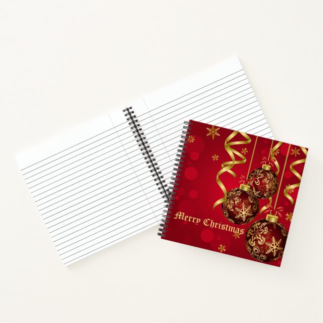 Trendy Festive Red & Golden Christmas Ornaments Notebook (Inside)