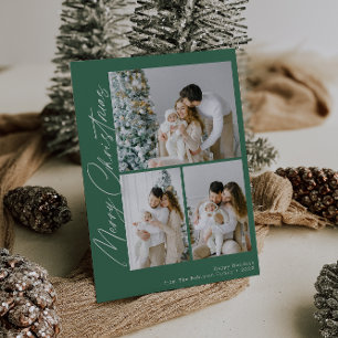 Trendy festive script merry christmas  holiday card