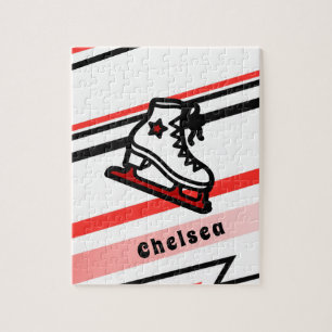 Trendy Figure Skating Girl Skates Personalized Red Jigsaw Puzzle