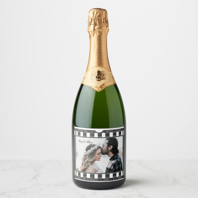 Trendy Film Reel Movie Personalized Picture Frame Sparkling Wine Label (Front)