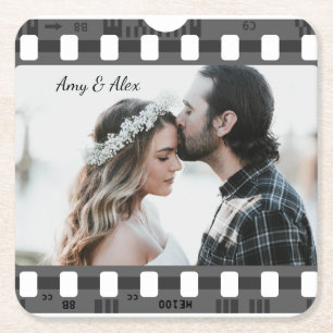 Trendy Film Reel Movie Personalized Picture Frame  Square Paper Coaster